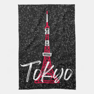 Tokyo Tower Sketch of Minato, Tokyo, Japan  Kitchen Towel
