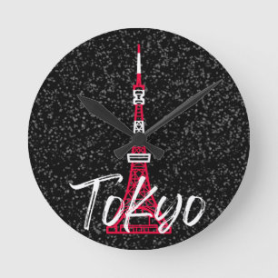 Tokyo Tower Sketch of Minato, Tokyo, Japan     Round Clock
