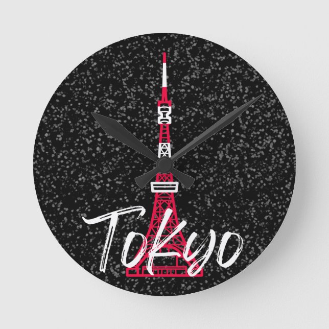 Tokyo Tower Sketch of Minato, Tokyo, Japan     Round Clock (Front)