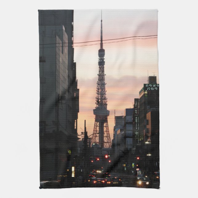 Tokyo Tower Sunrise 東京タワー日の出 Kitchen Towel (Vertical)