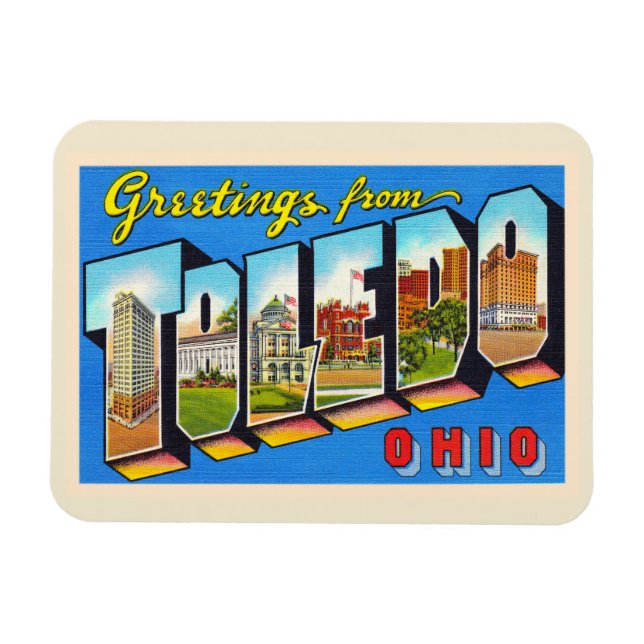 Toledo Ohio OH Vintage Large Letter Postcard Magnet (Horizontal)