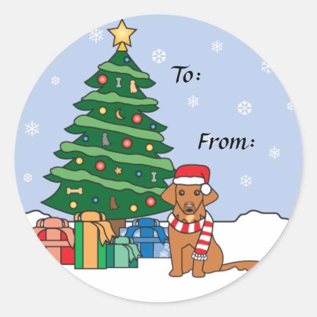 Toller and Christmas Tree Classic Round Sticker (Front)