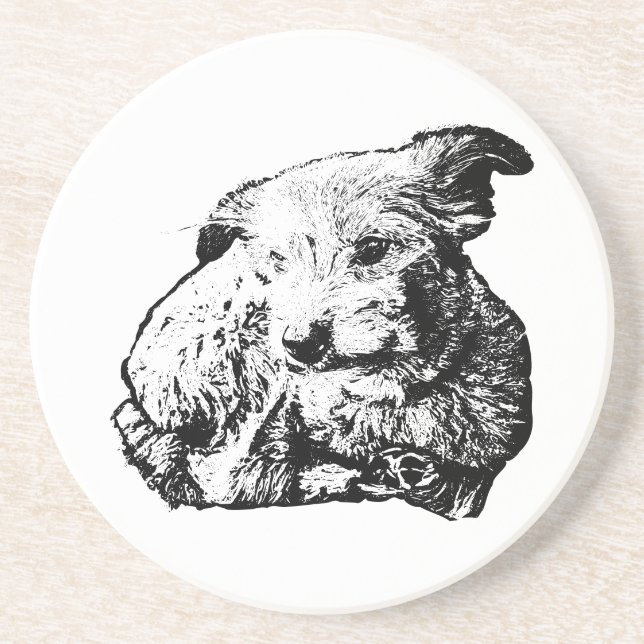  Toller Mix Lying Dog Black And White Coaster (Front)