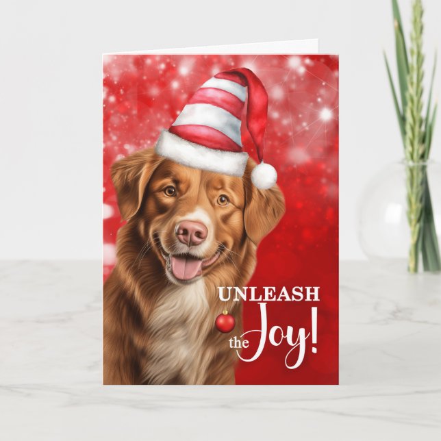 Tolling Retriever Dog Unleash the Joy Christmas Holiday Card (Front)