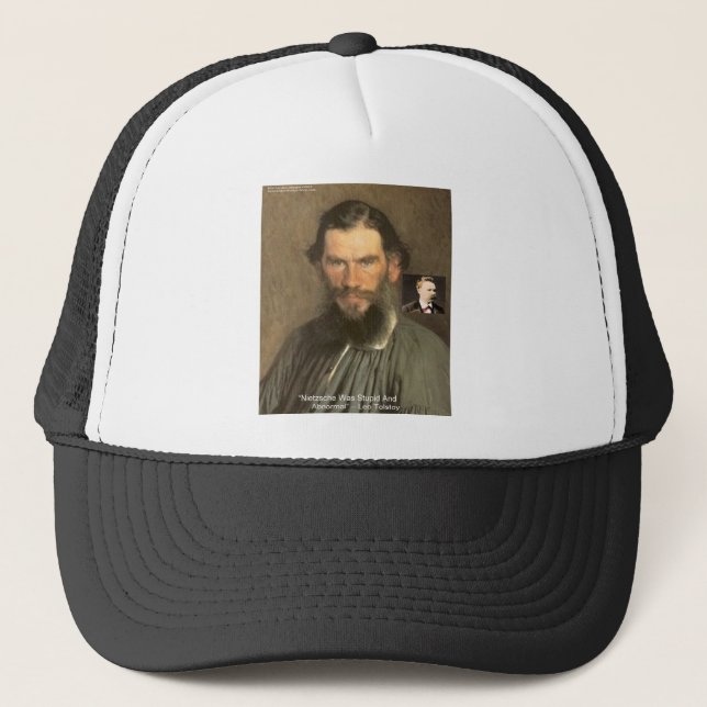 Tolstoy "Nietzsche = Stupid" Quote Gifts Tees Etc Trucker Hat (Front)