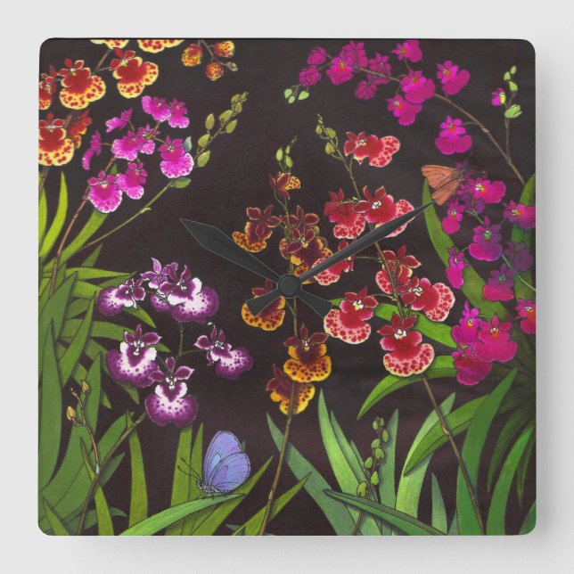 Tolumnia Equitant Oncidium Orchid Flowers Wall Clo Square Wall Clock (Front)