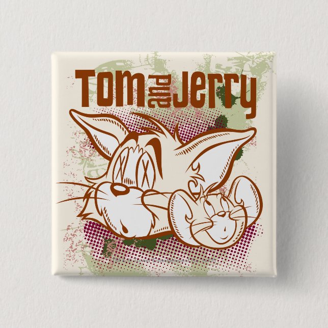 Tom and Jerry Brown and Green 2 Inch Square Button (Front)