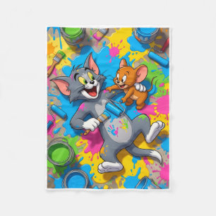 Tom And Jerry Cats Playing Vigourously With Colour Fleece Blanket