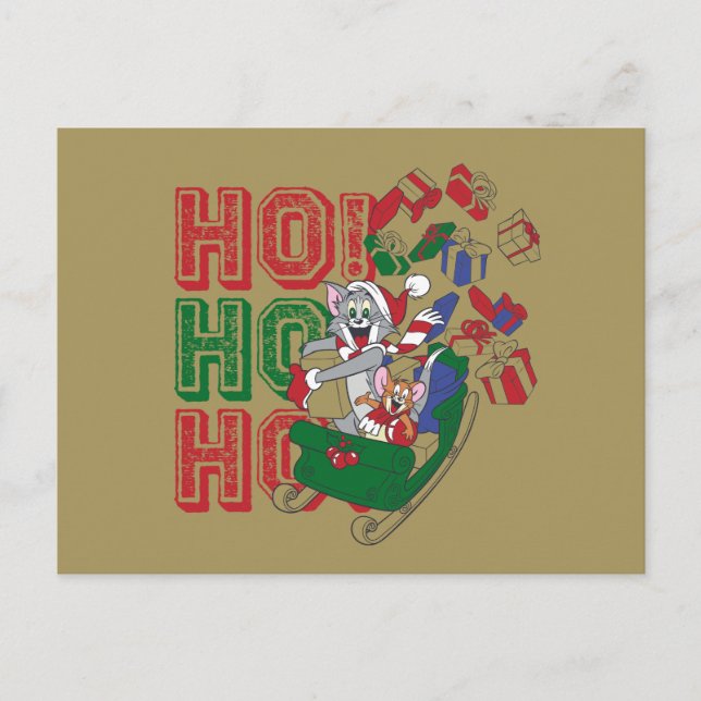 Tom and Jerry Delivering Gifts In A Sleigh Holiday Postcard (Front)