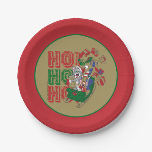 Tom and Jerry Delivering Gifts In A Sleigh Paper Plate