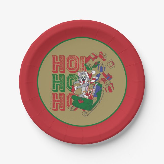 Tom and Jerry Delivering Gifts In A Sleigh Paper Plate (Front)