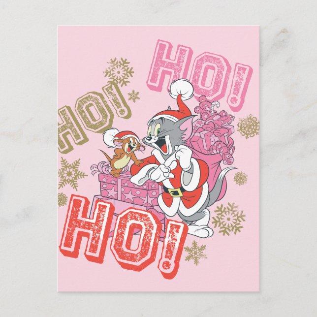 Tom and Jerry "Ho! Ho! Ho!" Santa Gift Delivery Holiday Postcard (Front)