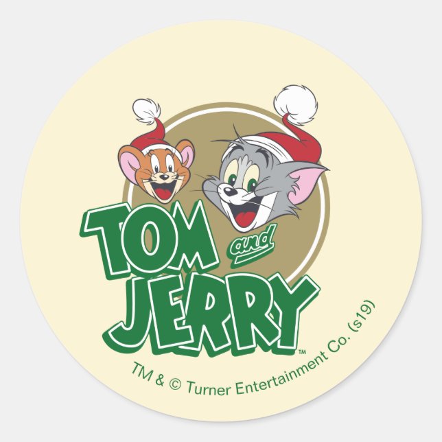 Tom and Jerry Holiday Logo Classic Round Sticker (Front)