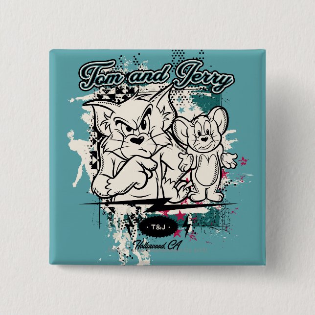 Tom and Jerry Hollywood CA 2 Inch Square Button (Front)