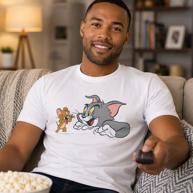Tom and Jerry Make Faces T-Shirt (Simulated person wearing shirt)