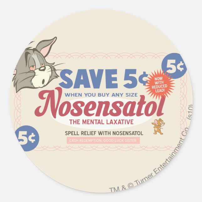 Tom And Jerry Nosensatol Coupon Classic Round Sticker (Front)
