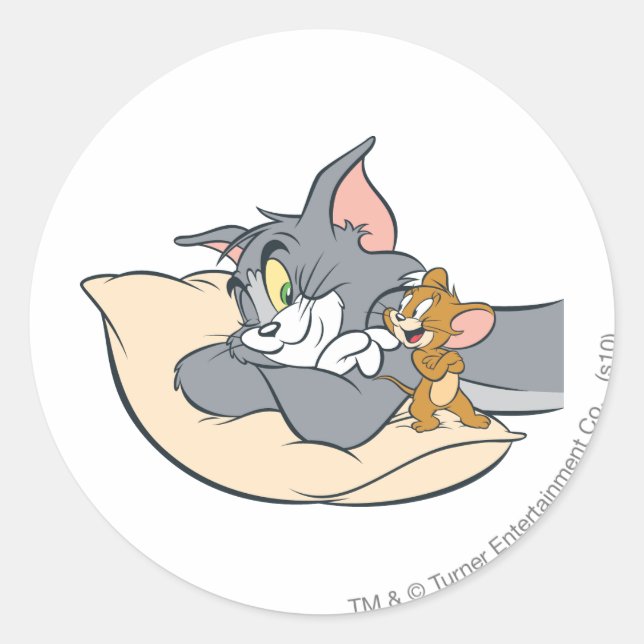 Tom and Jerry On Pillow Classic Round Sticker (Front)