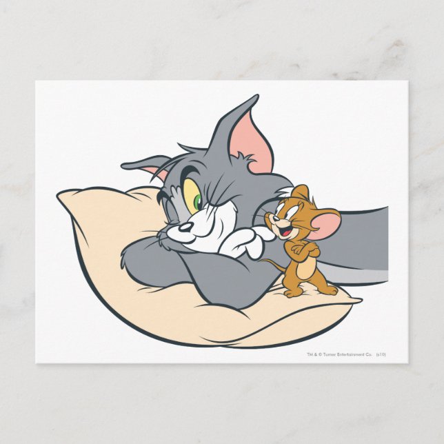 Tom and Jerry On Pillow Postcard (Front)