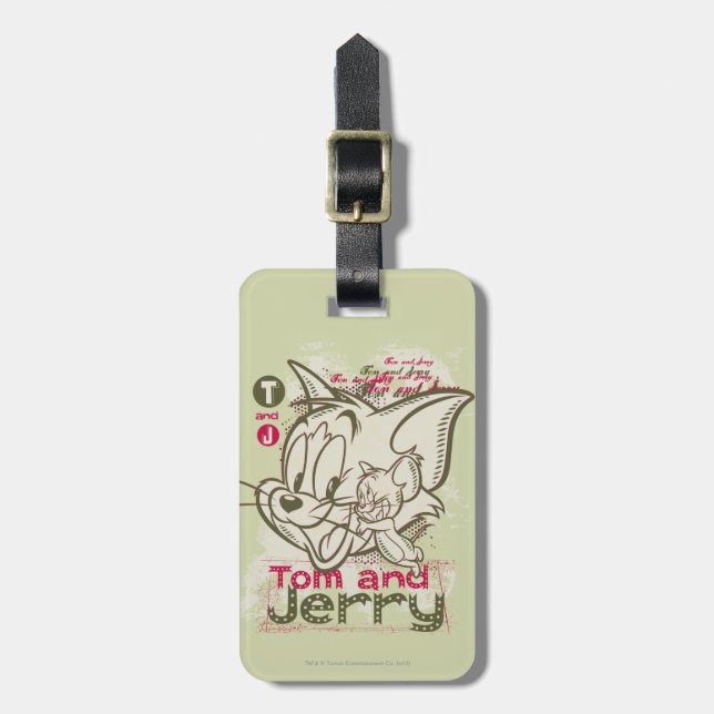 Tom and Jerry Pink and Green Luggage Tag (Front Vertical)