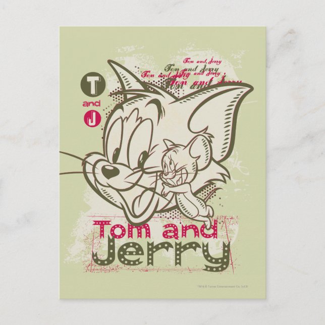Tom and Jerry Pink and Green Postcard (Front)