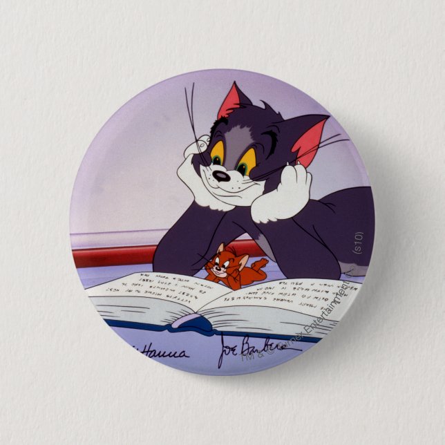 Tom And Jerry Reading Book Autographed 2 Inch Round Button (Front)