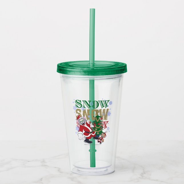 Tom and Jerry Santas By The Tree Acrylic Tumbler (Front)