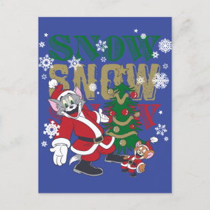 Tom and Jerry Santas By The Tree Holiday Postcard