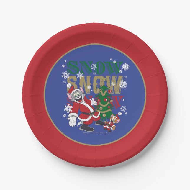 Tom and Jerry Santas By The Tree Paper Plate (Front)