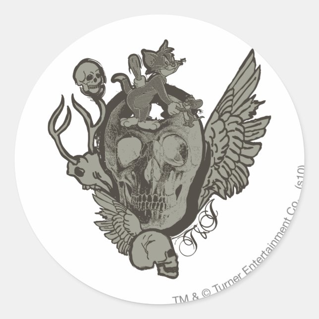 Tom and Jerry Skull Classic Round Sticker (Front)