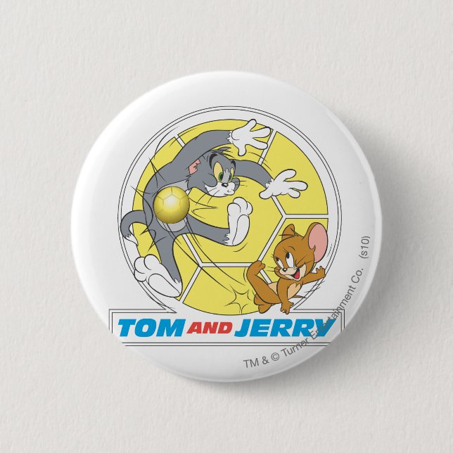 Tom and Jerry Soccer (Football) 8 2 Inch Round Button (Front)
