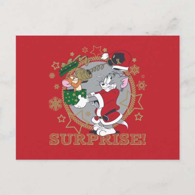 Tom and Jerry Surprise Gift Holiday Postcard (Front)