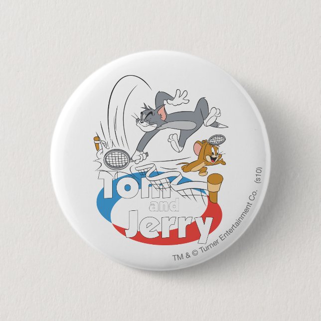 Tom and Jerry Tennis Stars 7 2 Inch Round Button (Front)