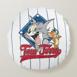 Tom And Jerry   Tom And Jerry On Baseball Diamond Round Pillow