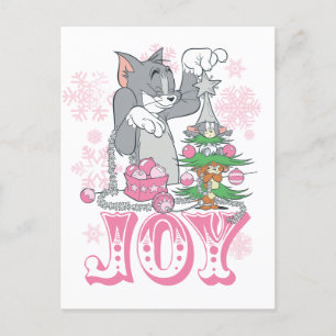 Tom, Jerry, and Nibbles Decorating Joy Holiday Postcard