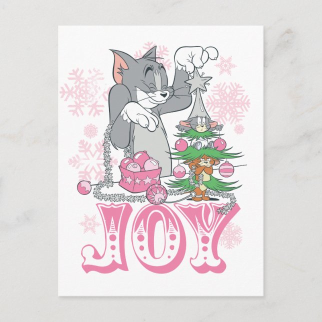 Tom, Jerry, and Nibbles Decorating Joy Holiday Postcard (Front)