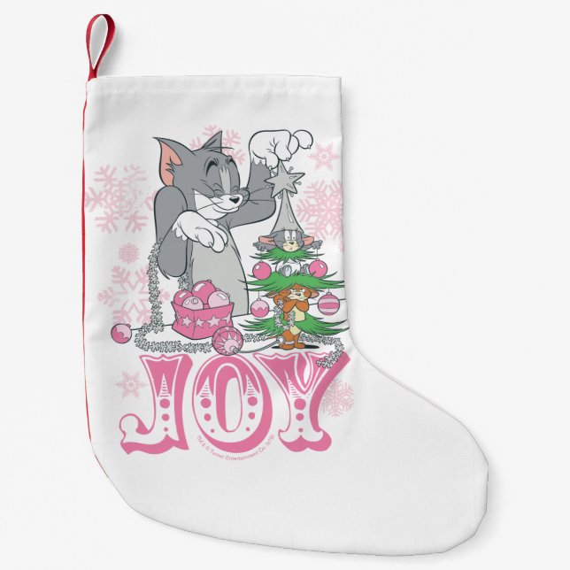 Tom, Jerry, and Nibbles Decorating Joy Small Christmas Stocking (Front)
