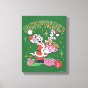 Tom, Jerry, and Nibbles Holiday Surprise Canvas Print