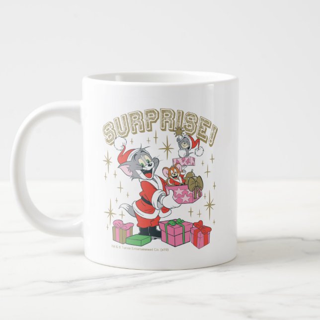 Tom, Jerry, and Nibbles Holiday Surprise Large Coffee Mug (Left)