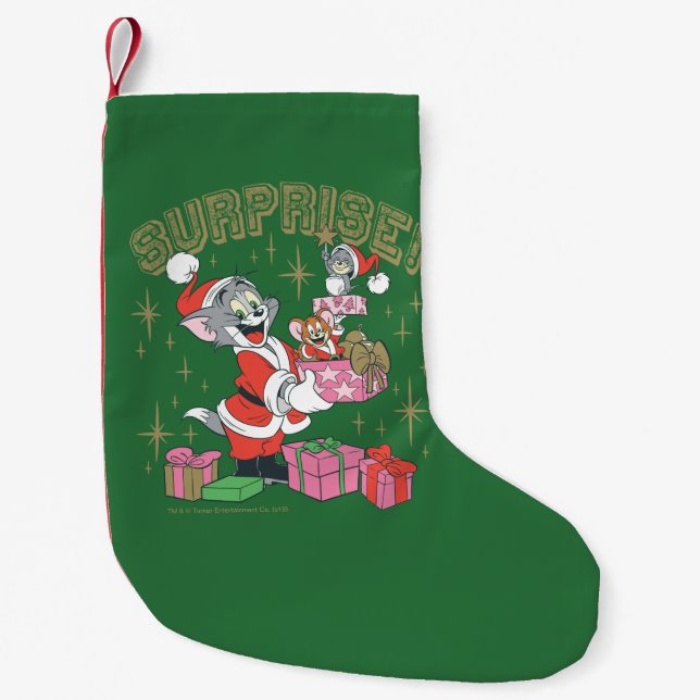 Tom, Jerry, and Nibbles Holiday Surprise Small Christmas Stocking (Front)