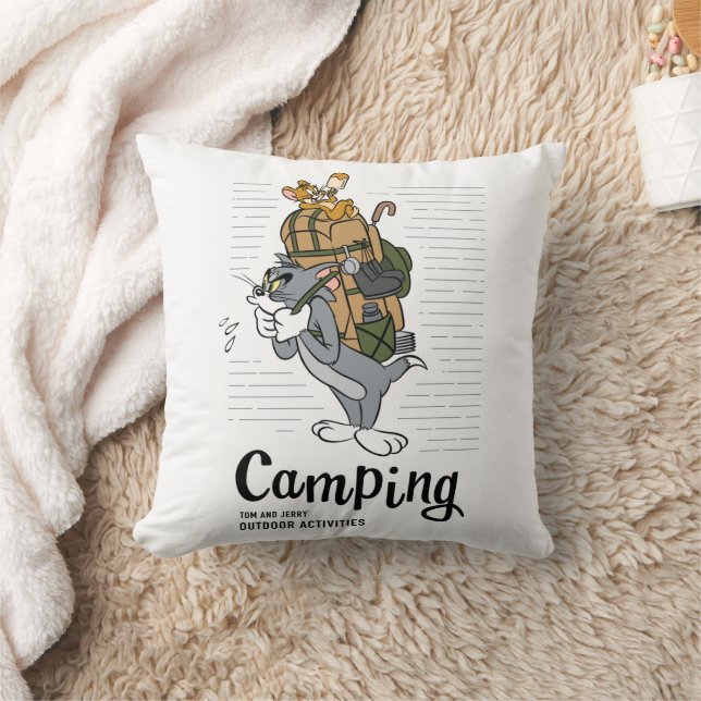 Tom & Jerry Camping Throw Pillow (Blanket)