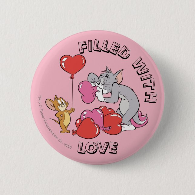 Tom & Jerry Inflate Valentine Heart Balloons 2 Inch Round Button (Front)