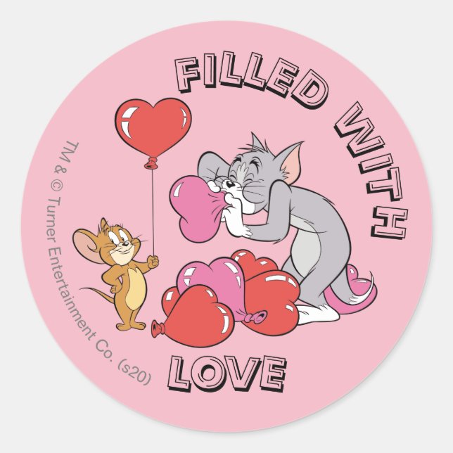 Tom & Jerry Inflate Valentine Heart Balloons Classic Round Sticker (Front)
