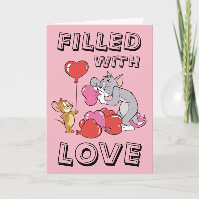 Tom & Jerry Inflate Valentine Heart Balloons Holiday Card (Front)