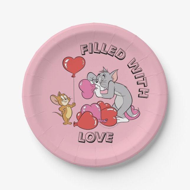 Tom & Jerry Inflate Valentine Heart Balloons Paper Plate (Front)