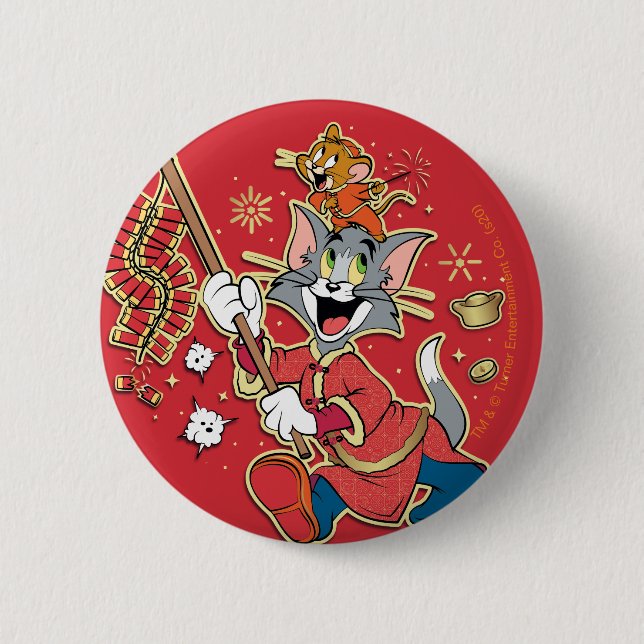Tom & Jerry Lighting Firecrackers 2 Inch Round Button (Front)