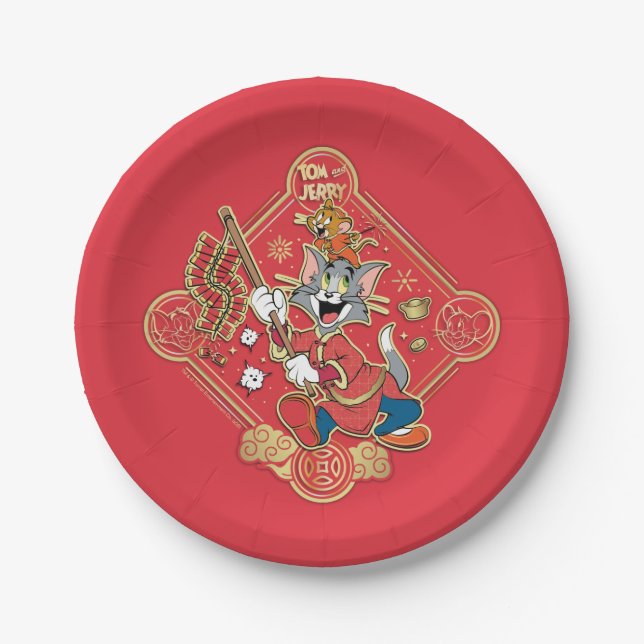 Tom & Jerry Lighting Firecrackers Paper Plate (Front)