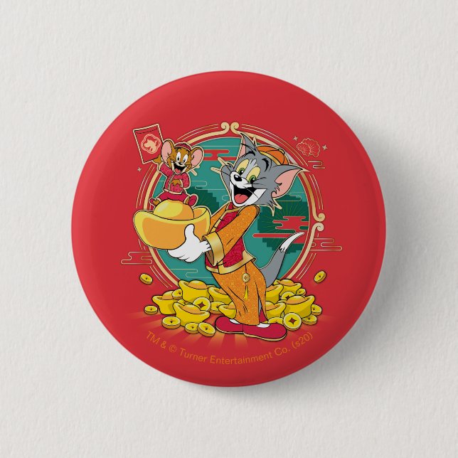 Tom & Jerry New Years Red Envelope 2 Inch Round Button (Front)
