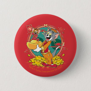 Tom & Jerry New Years Red Envelope 2 Inch Round Button