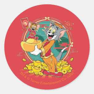 Tom & Jerry New Years Red Envelope Classic Round Sticker