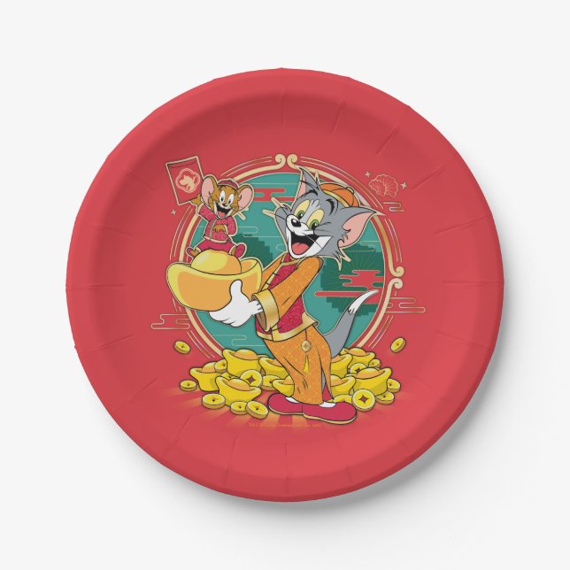 Tom & Jerry New Years Red Envelope Paper Plate (Front)